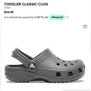 Grey Toddler Classic Clog Crocs Sz 6